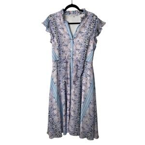 Julia Jordan Purple Blue Floral Ruffle Flutter Sleeve Dress 8 Cottagecore